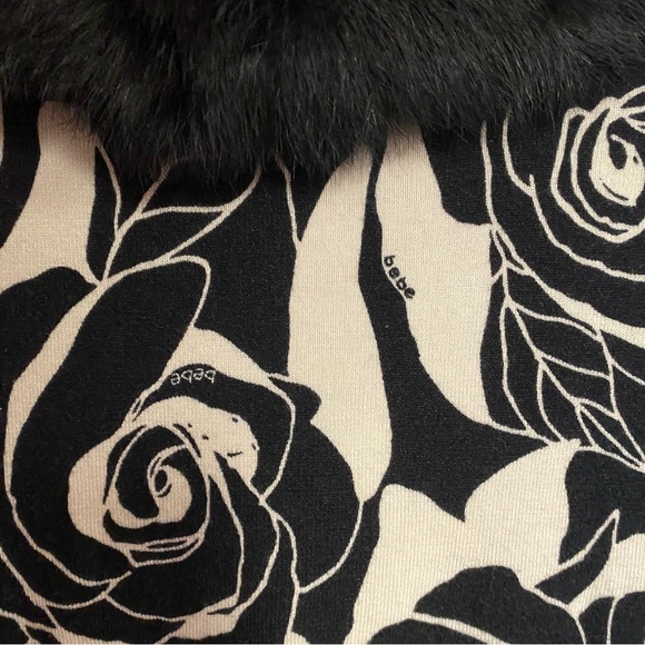 Vintage Bebe fur collared cropped rose print cardigan in blade and white - Picture 6 of 8